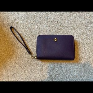 Tory Burch Purple Iris York Leather Wristlet